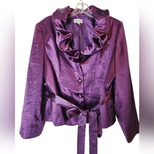 Nicolette Purple Satin Blouse with Ruffle Collar